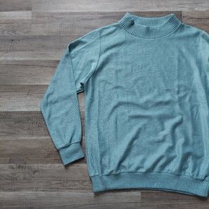 Vintage 70s 80s Long Sleeve Mock Neck Sparkly Knit Top Sweater Medium Large